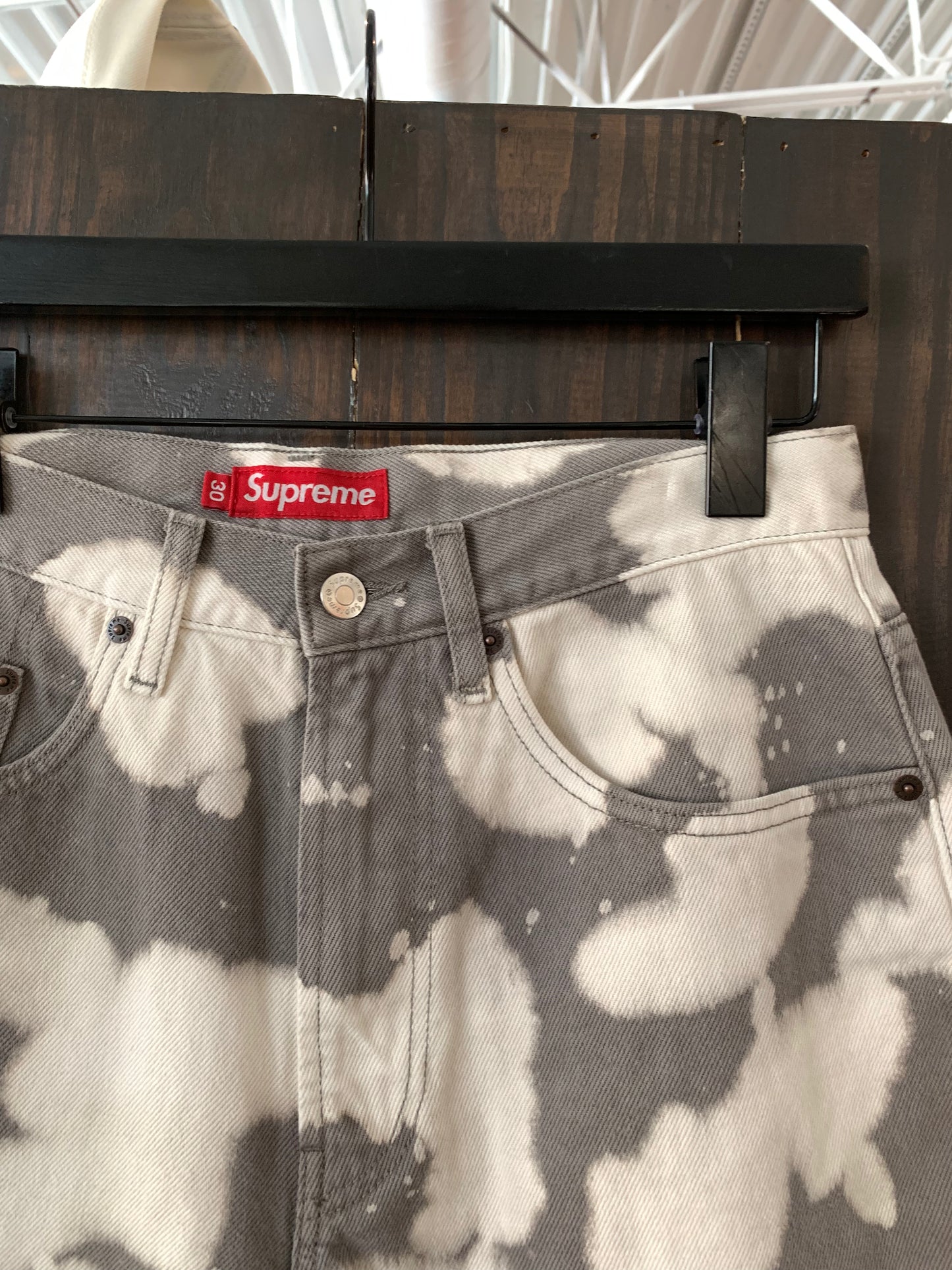 Supreme Bleach Dye Denim Shorts (30) Worn
