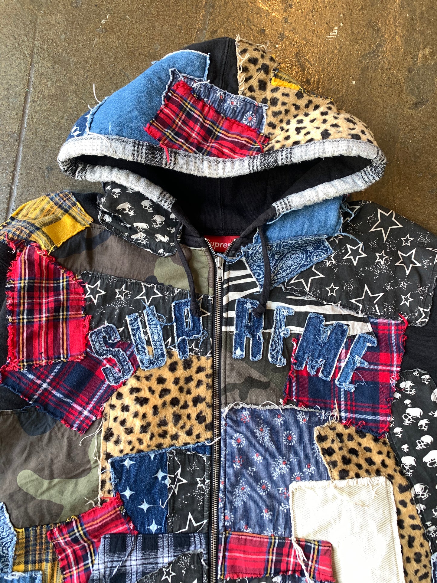 Supreme Patchwork Zip Hoodie (XL) Lightly worn